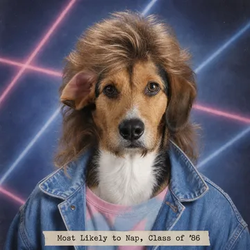 80s Yearbook pet portrait example